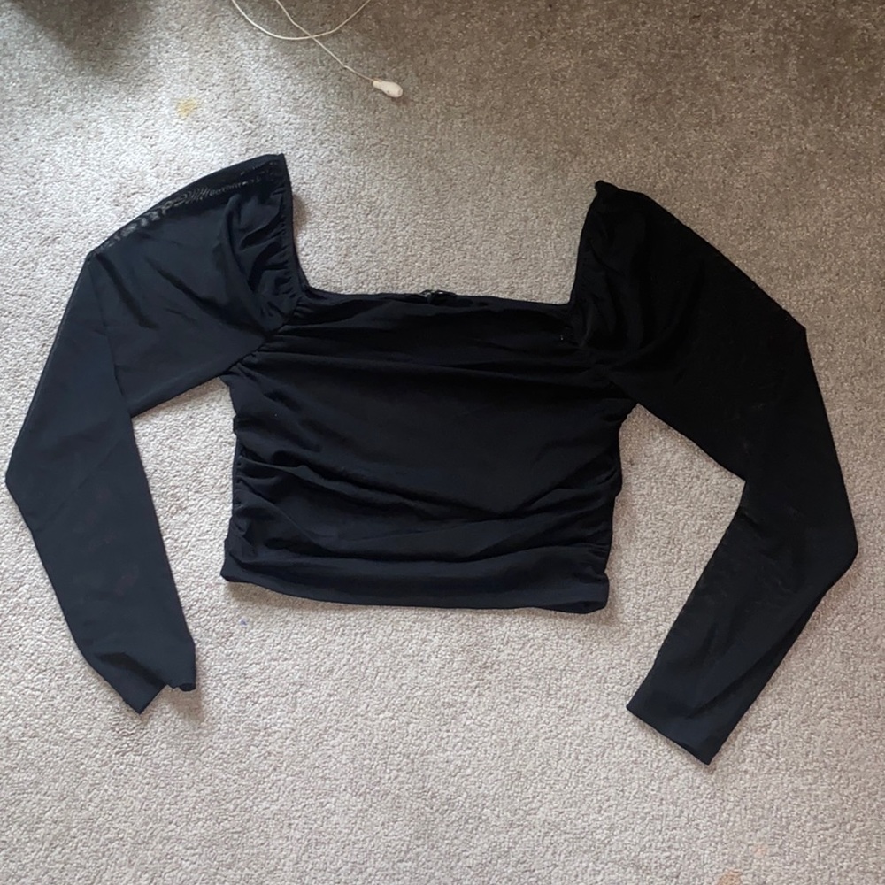 Shinestar mesh square neck blouse